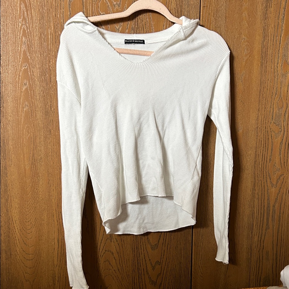 Brandy Melville White Ribbed Hoodie
